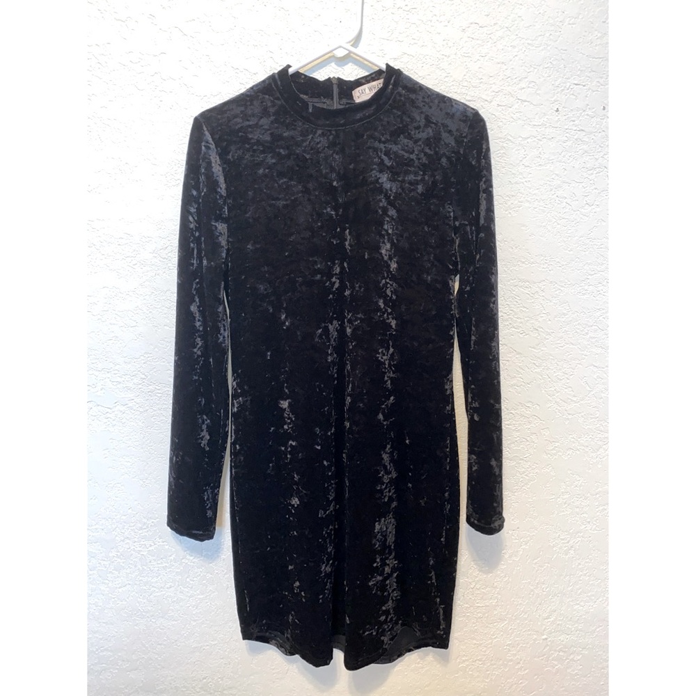 High neck long sleeve velvet black dress size L
